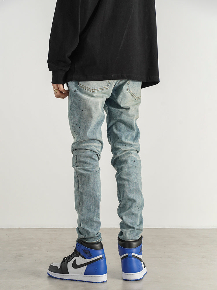 Slim-fit Jeans With Hand-splashed Ink