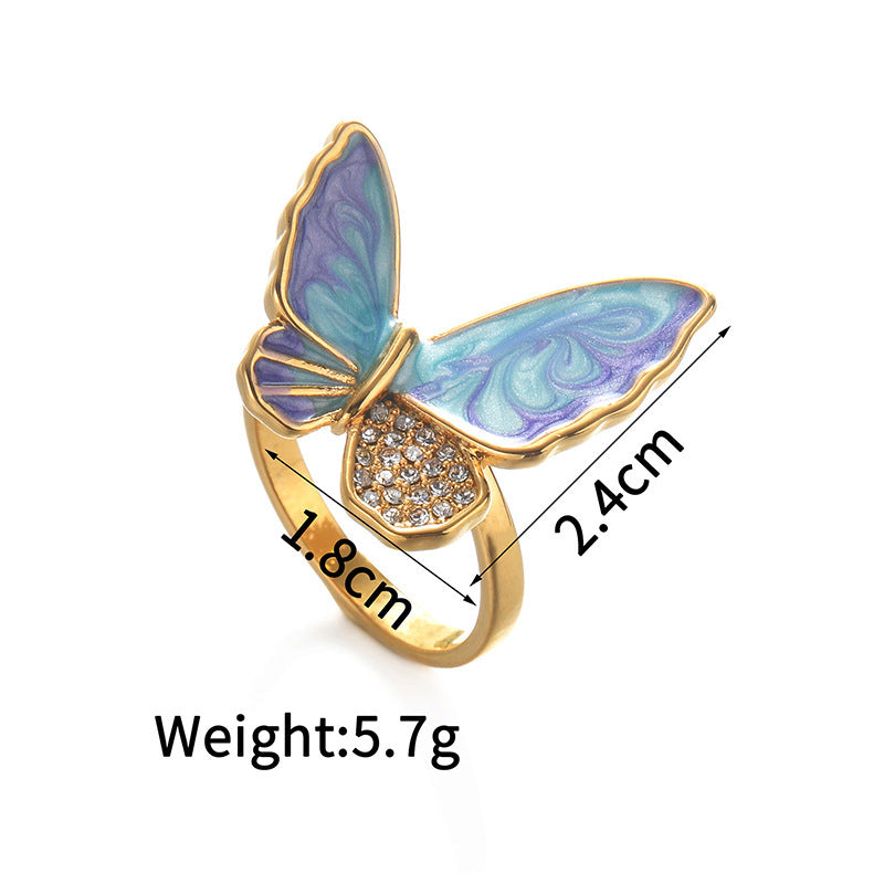 Retro Diamonds Oil Dripping Butterfly Ring