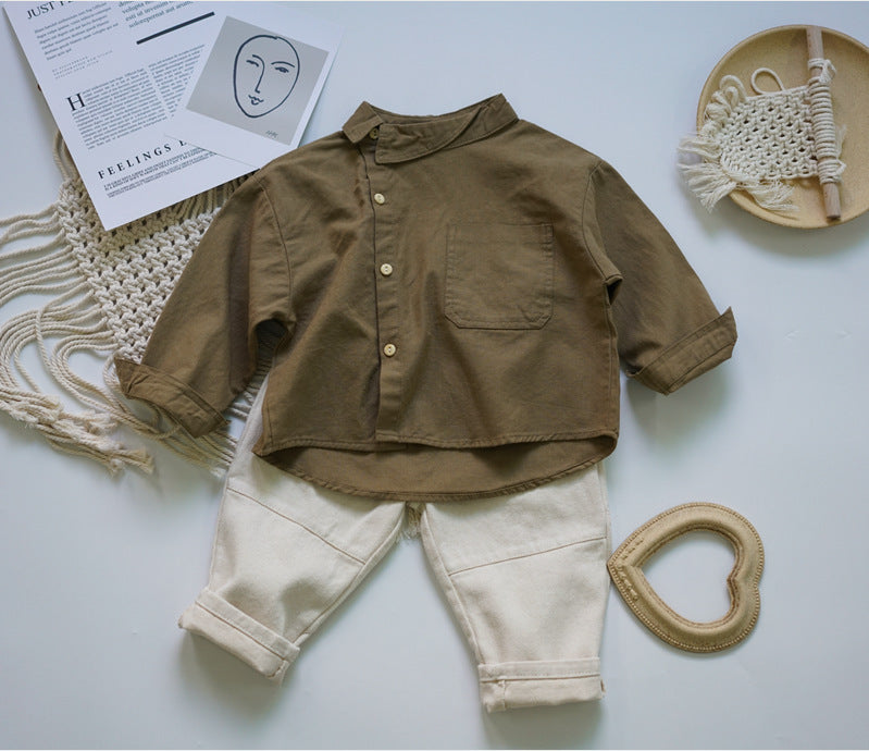 Children's Hanfan Twill Daddy Pants Two-Color Stitching Pocket Pants