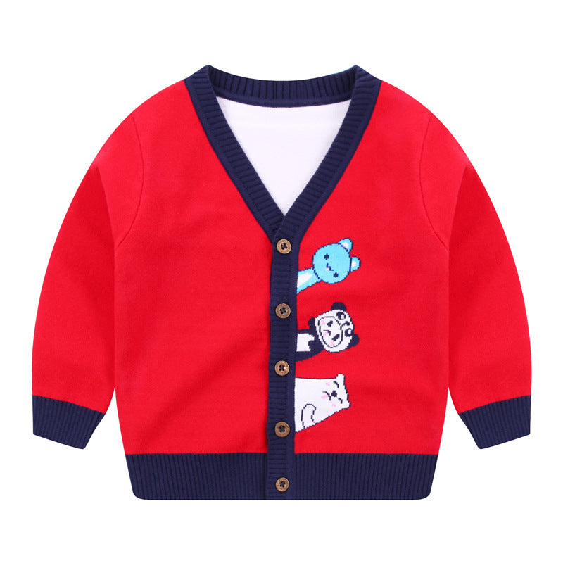 Boys Cardigan V-Neck Single-breasted Sweater