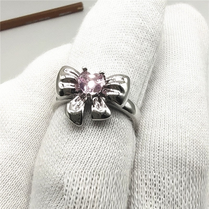 Emerald Heart-shaped Zircon Bow Adjustable Light Luxury Ring