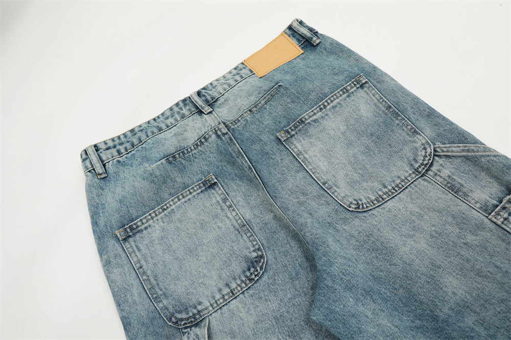 Wide-leg Jeans Men's Loose Casual Wash Straight-leg Trousers