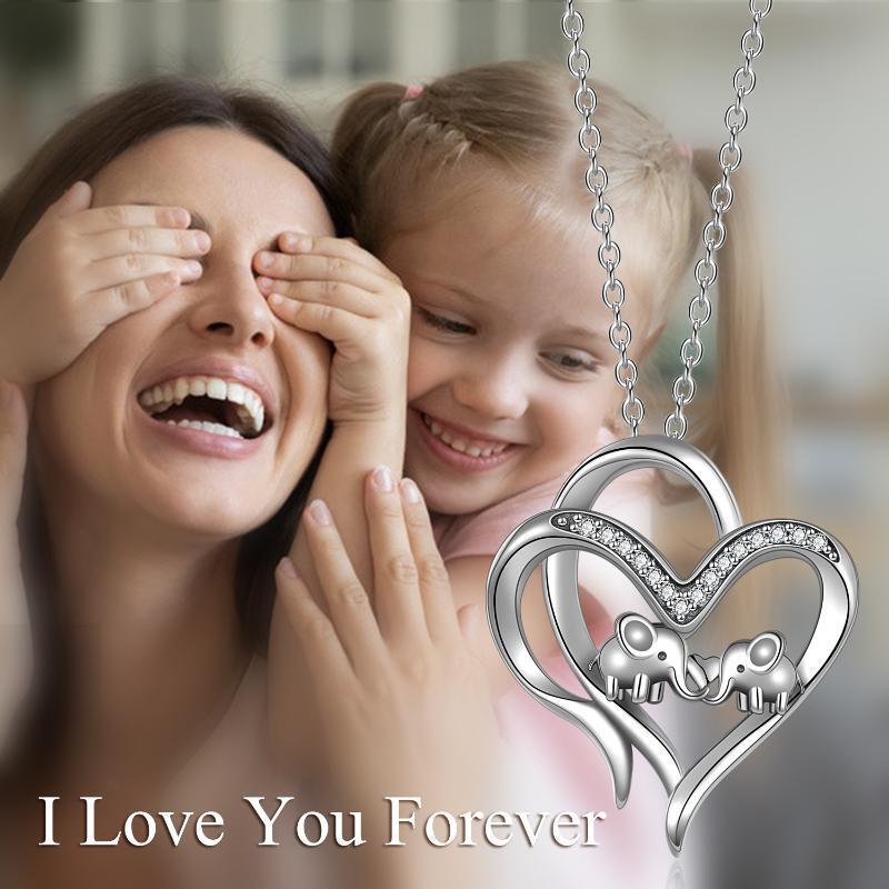 Sterling Silver Elephant Heart-shaped Pendant For Mother and Child