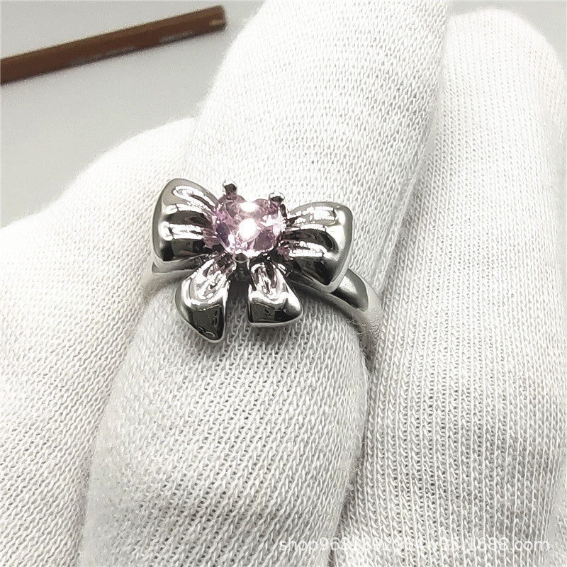 Emerald Heart-shaped Zircon Bow Adjustable Light Luxury Ring