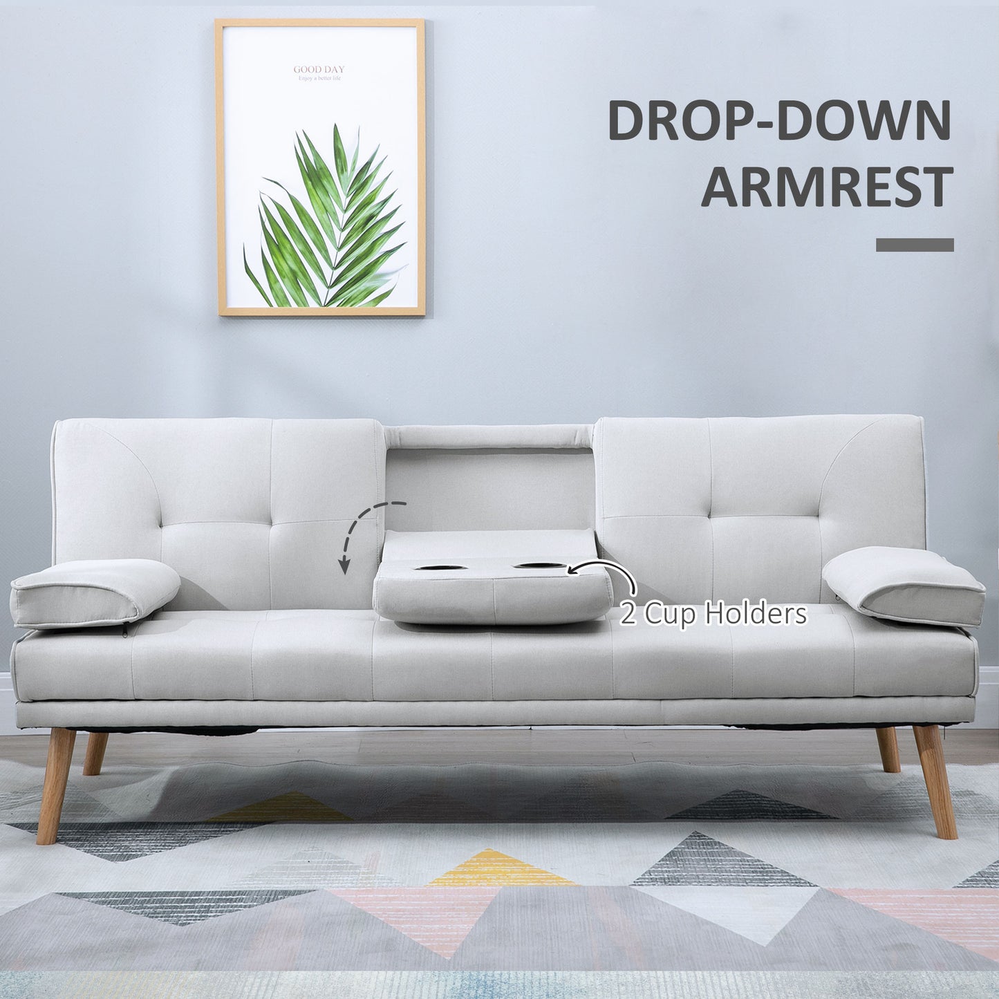 3 Seater Sofa Bed Scandi Style Recliner Adjustable Back Middle Table