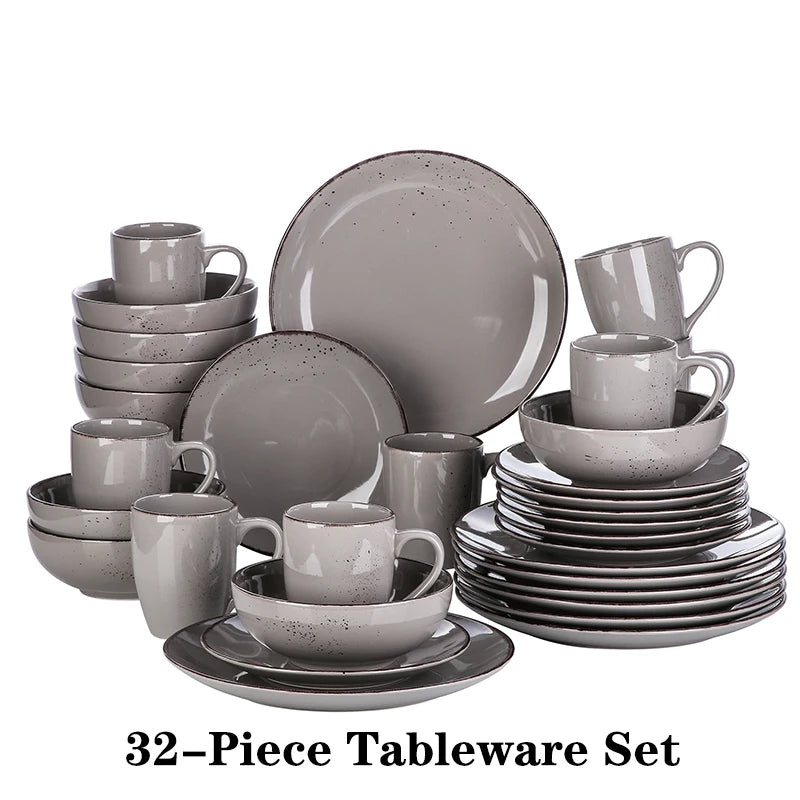 Vancasso Navia Grey 16/32/48-Piece Ceramic Stoneware Dinnerware Set with Dinner Plate,Dessert Plate,800ml Bowl,Mug Tableware Set