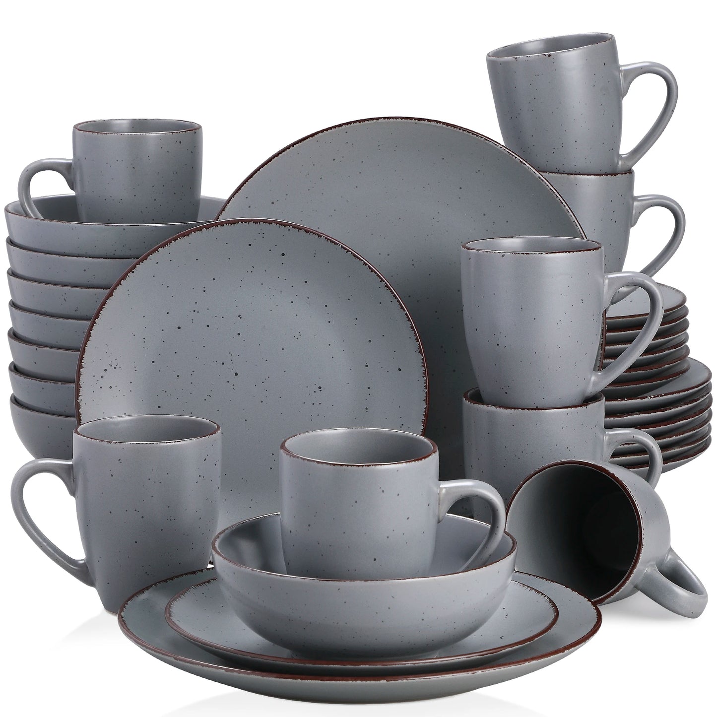 VANCASSO MODA Series 16/32/48 Piece Pottery Dinner Set Grey Stoneware Tableware Set with Dinner Plate,Dessert Plate,Bowls,Cups