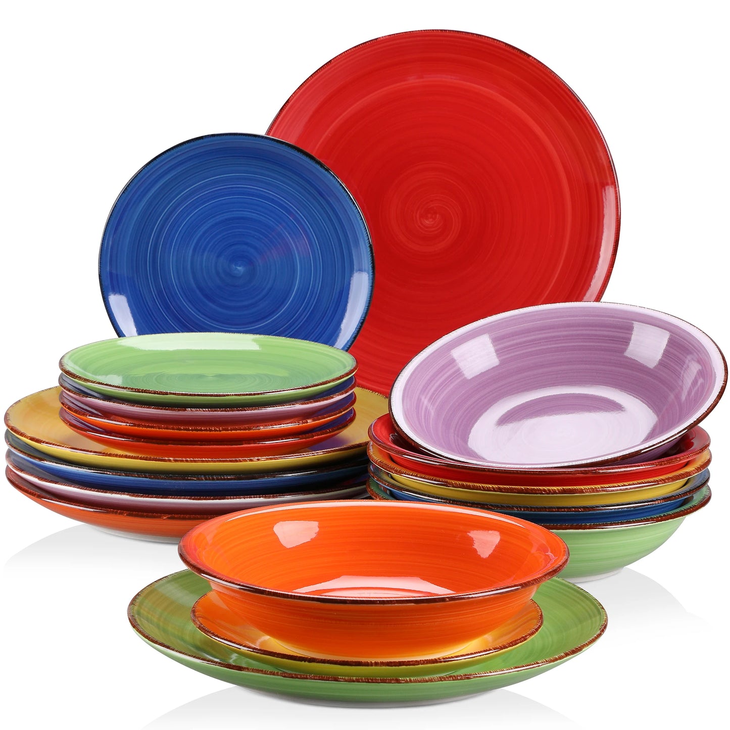 Vancasso BONITA Mix-Color 18/36 Piece Dinnerware Set of Dinner plates, Soup Plates, Dessert Plates Earthenware for 12 People