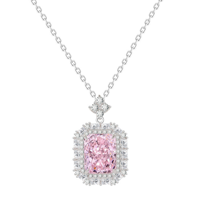 Sterling Silver Light Luxury Design Yellow Zirconium Small Square Necklace