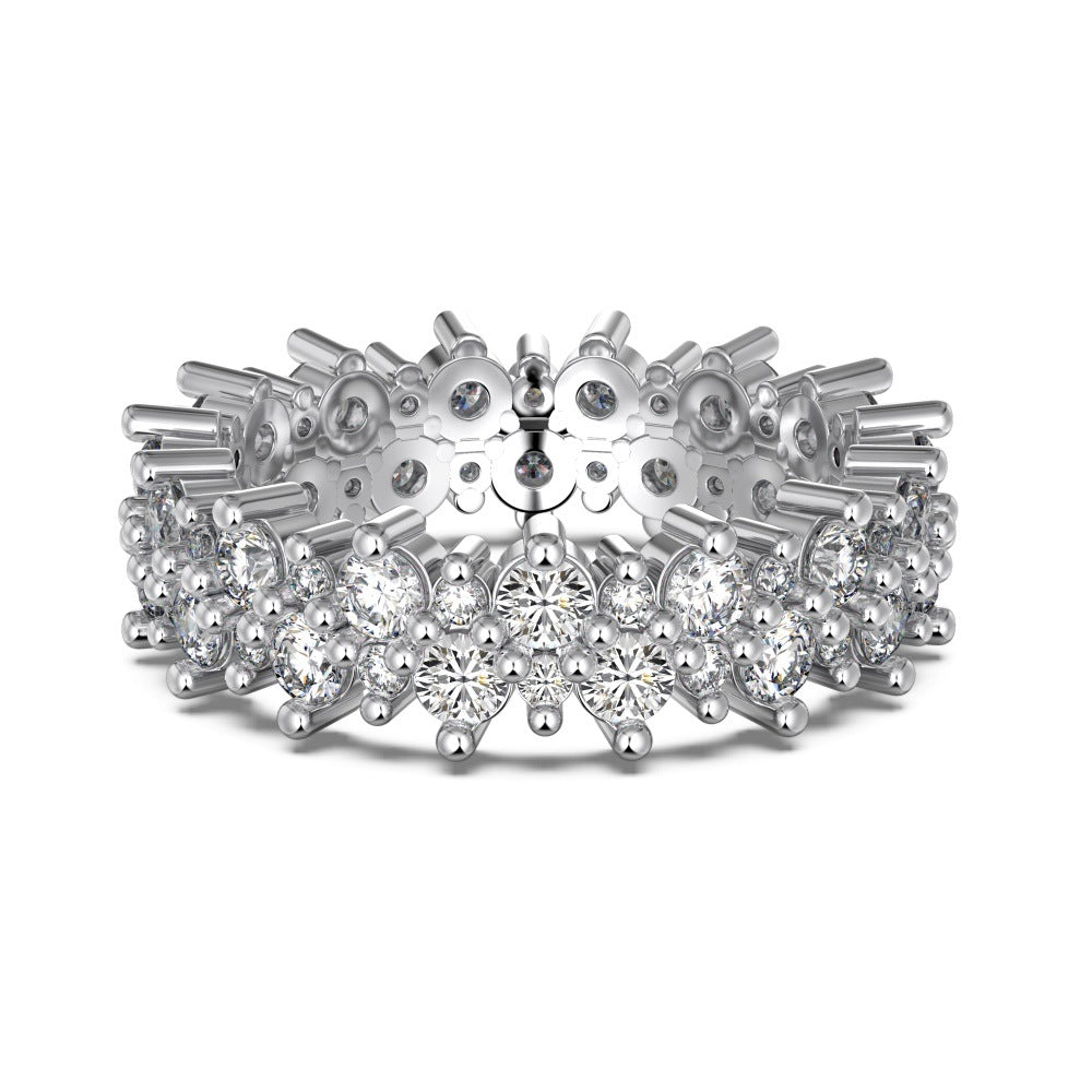 Silver S925 White Round Zirconium Inlaid Double Row Diamond Special-interest Design High-grade Ring