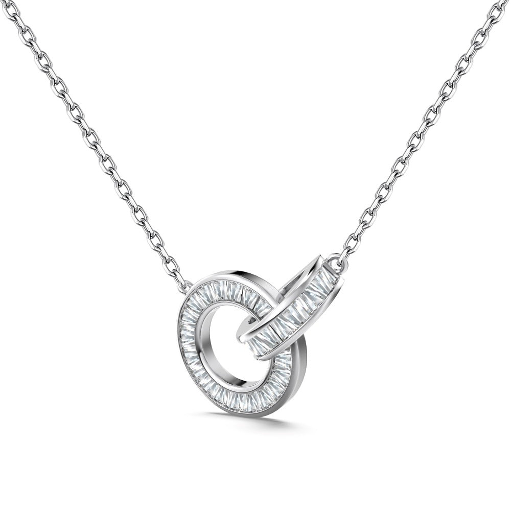 Silver S925 White Ladder Square Stone Gang Drill Inlaid Ring D-shaped Round Ring Buckle Niche Design Necklace