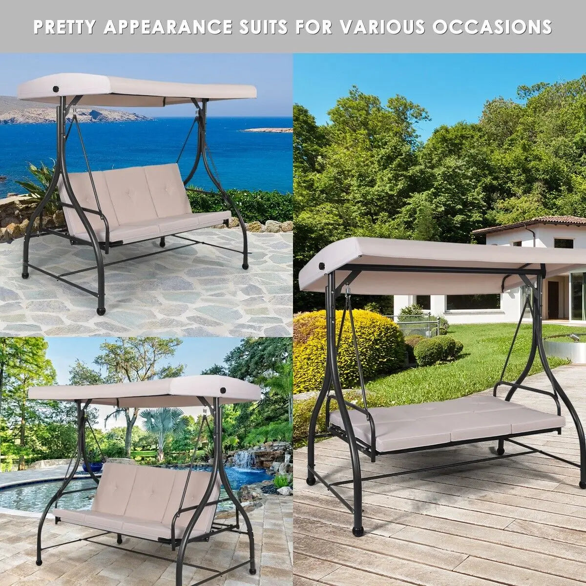 GOFLAME Converting Outdoor Swing Patio Porch Garden Swing with Comfortable Cushion Seats