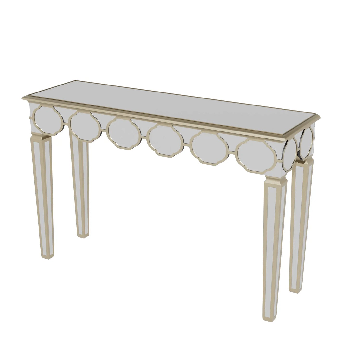 Rectangular Mirrored Console Table Mirror Entryway Table Lantern-shape Pattern with Gold Rim Modern Home Furniture 4 Legs