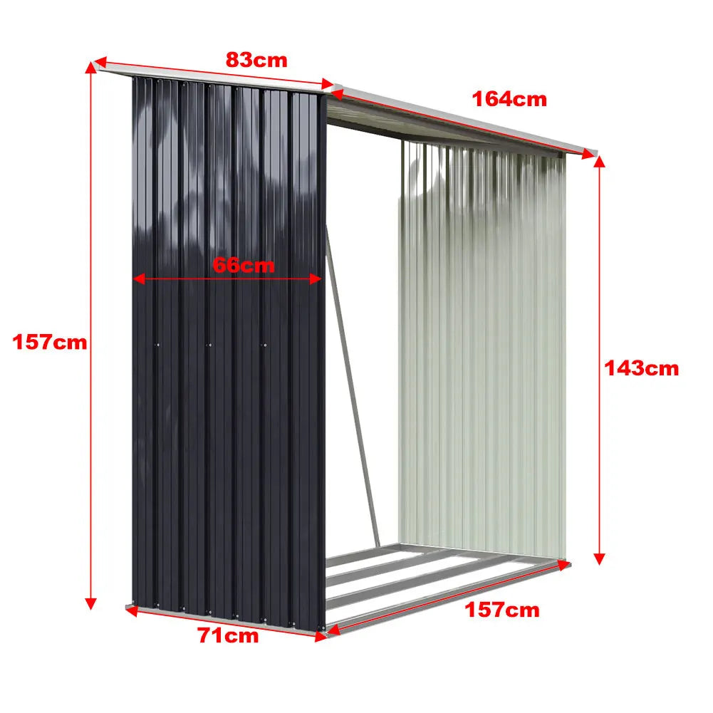 157cm Garden Outdoor Metal Galvanized Steel Firewood Log Storage Shed Elevated Design Slanted Roof
