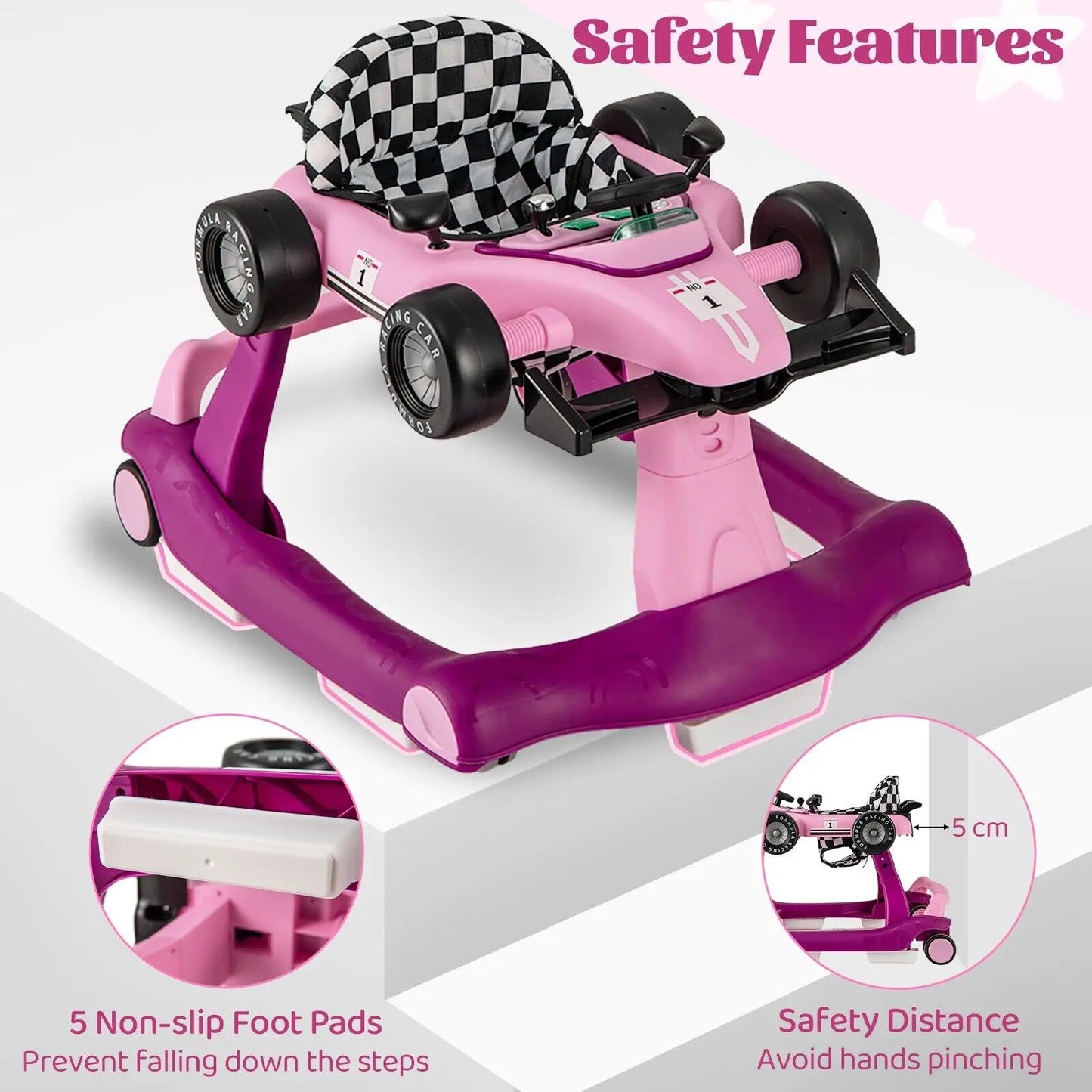 ERGOMASTER 4-in-1 Baby Walker Foldable Activity Push Walker with Adjustable Height & Speed