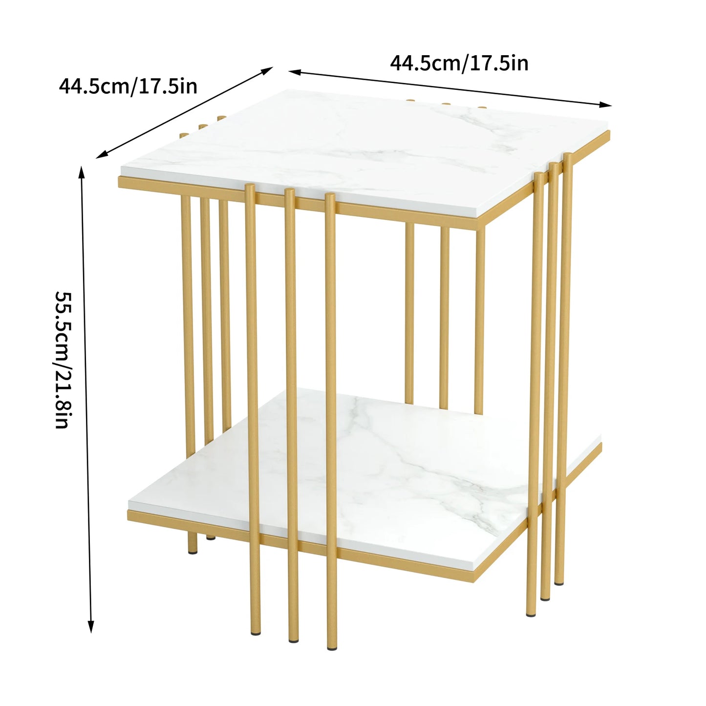 LUVODI Modern 2-tier Square Marble Side Table for Living Room Sofa Side Coffee Table with Gold n Black Metal Frame