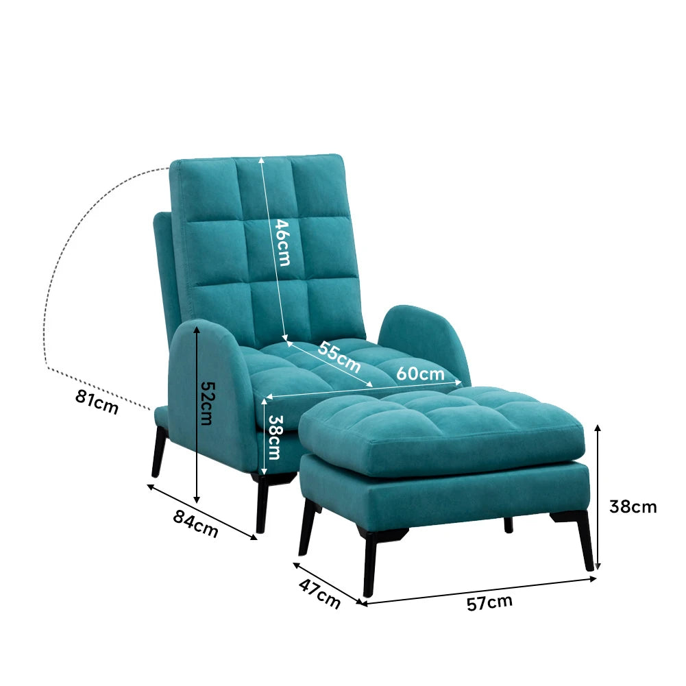 Green Frosted Velvet Recliner Armchair with Thickened Footstool Living Room Furniture Lounge Chair
