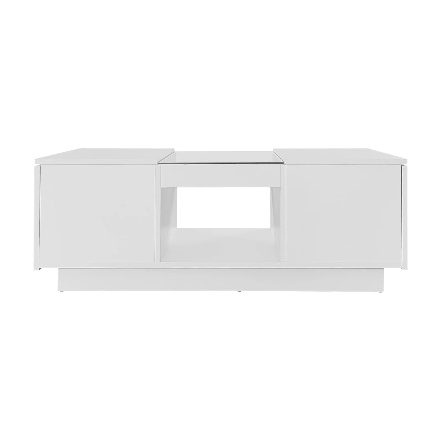 LED Lights Coffee Table For Living Room, Modern Center Table With Storage, 2 Tiers And 2 Drawers, Large Living Room Center Table