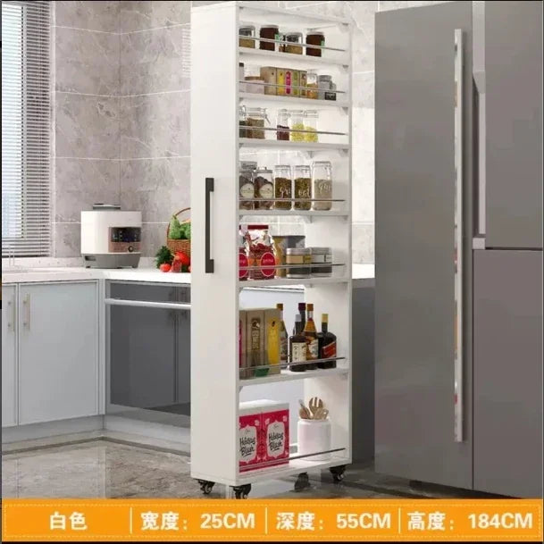 Crack storage rack, kitchen, refrigerator, gap shelf, narrow side cabinet, side pull large capacity and movable