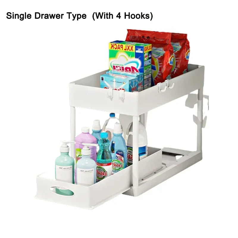 Under Sink Organizer Sliding Cabinet Drawers Storage Kitchen 2 Tiers Racks Multi-Purpose Pull Out Cabinet Storage Shelf Holders