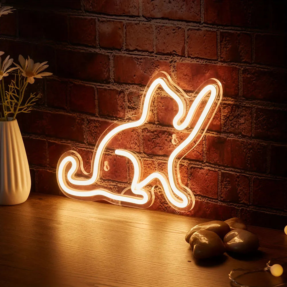 Cat LED Neon Sign Neon Light USB Powered Night Light, 3D Wall Art Decor Neon Signs for Bedroom Living Room Decor Holiday Gift