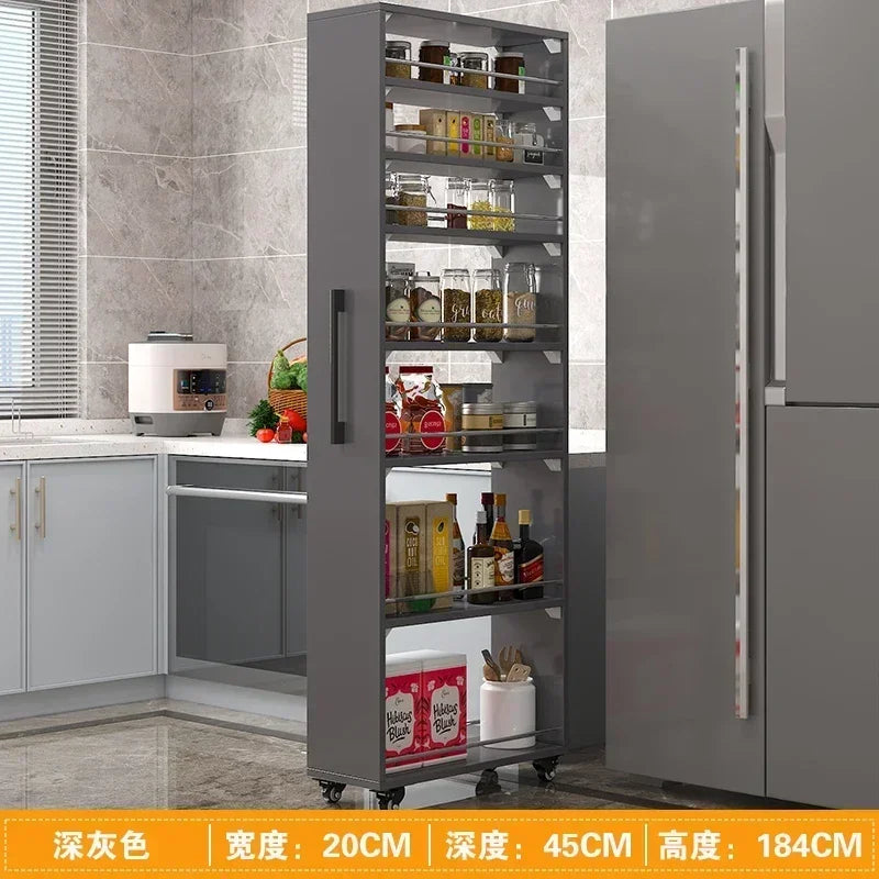 Crack storage rack, kitchen, refrigerator, gap shelf, narrow side cabinet, side pull large capacity and movable
