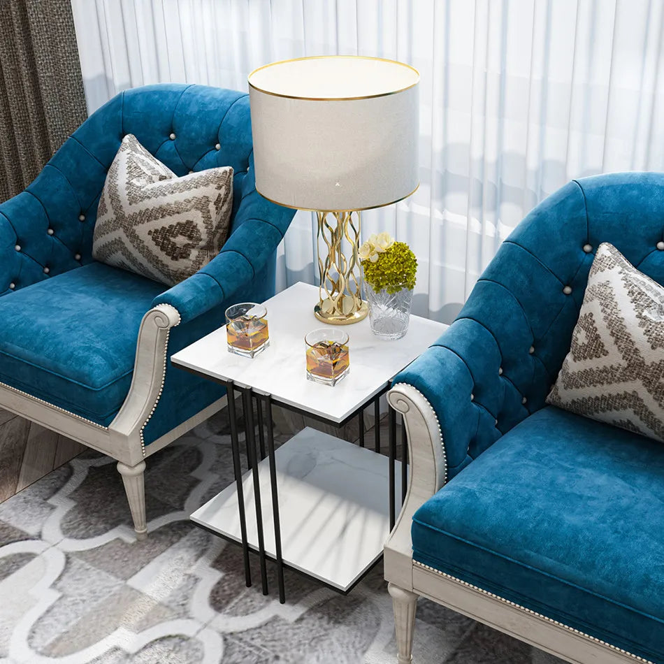 LUVODI Modern 2-tier Square Marble Side Table for Living Room Sofa Side Coffee Table with Gold n Black Metal Frame