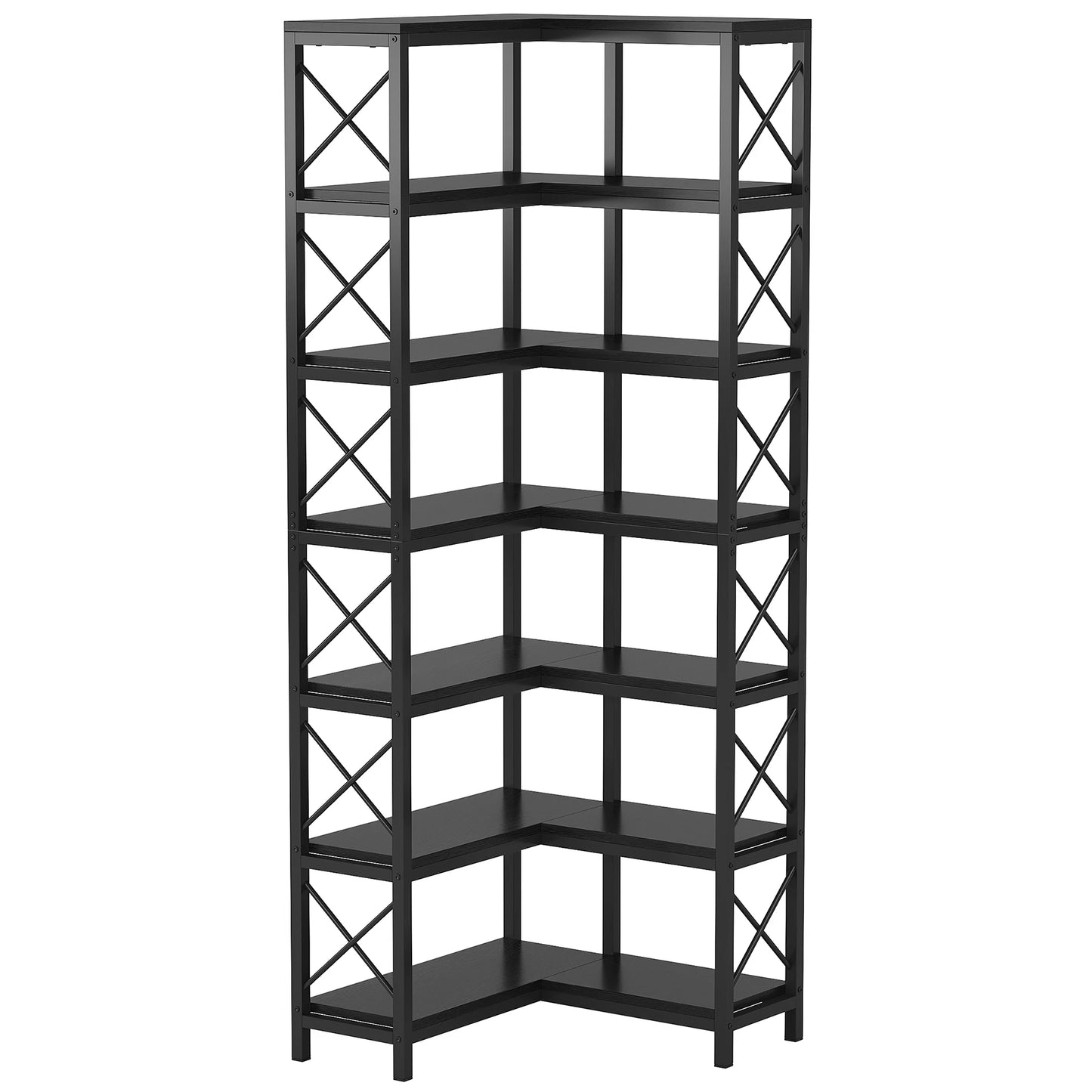 7-Shelf Corner Bookshelf,Large Modern Corner Bookcase, 7-Tier Tall Corner Shelf Storage Display Rack with Metal Frame