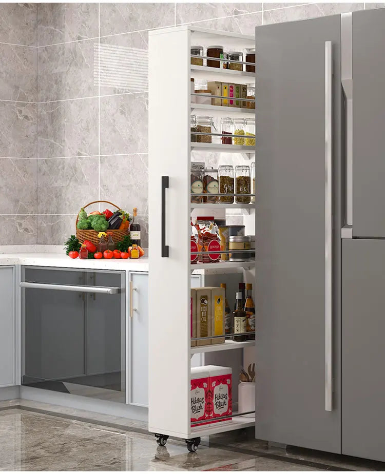 Crack storage rack, kitchen, refrigerator, gap shelf, narrow side cabinet, side pull large capacity and movable