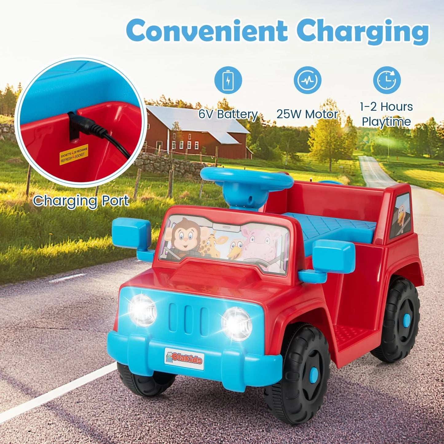 DORTALA Toddlers 6V Ride on Car Kids Riding Toy Battery Powered Jeep Car-Red