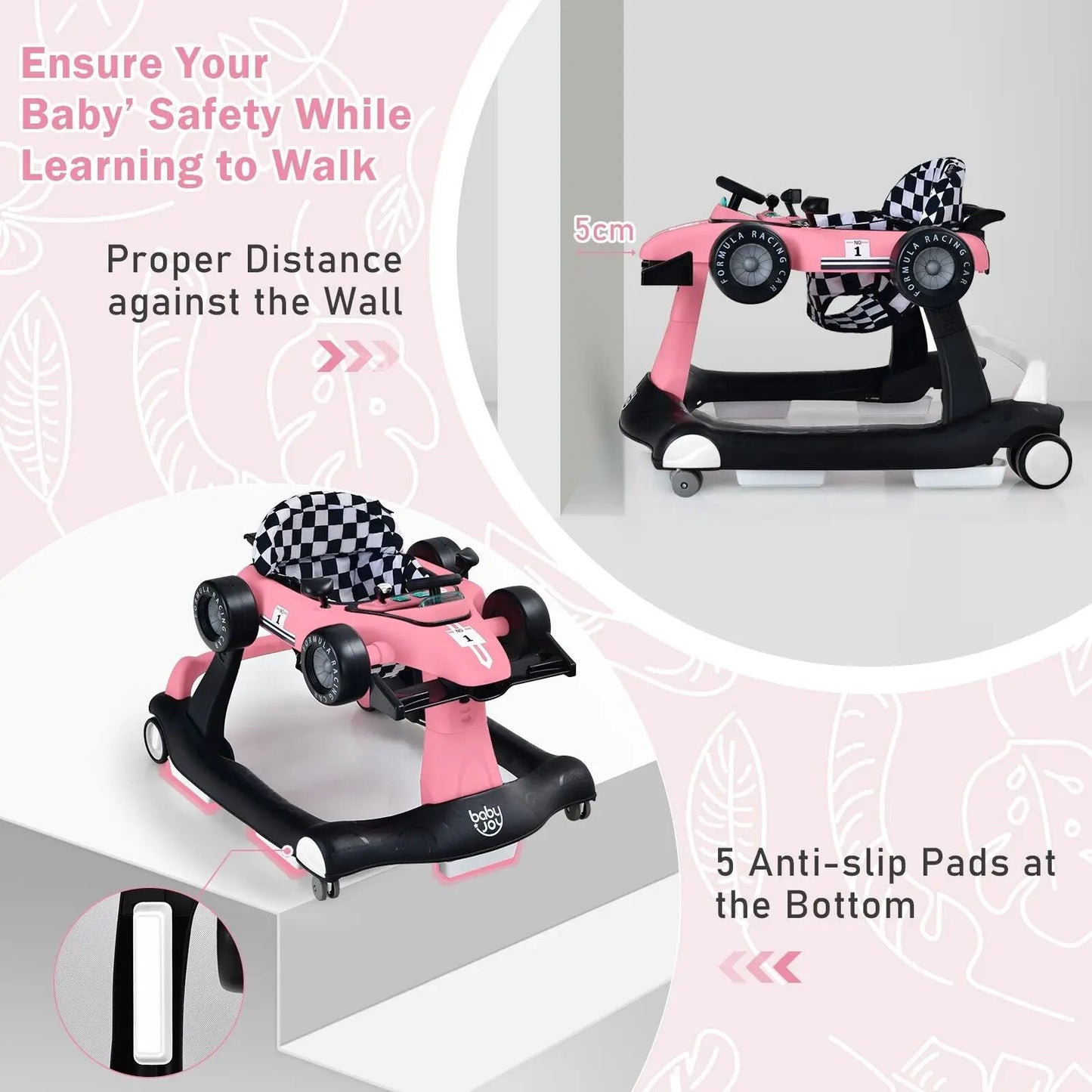 ERGOMASTER 4-in-1 Baby Walker Foldable Activity Push Walker with Adjustable Height & Speed