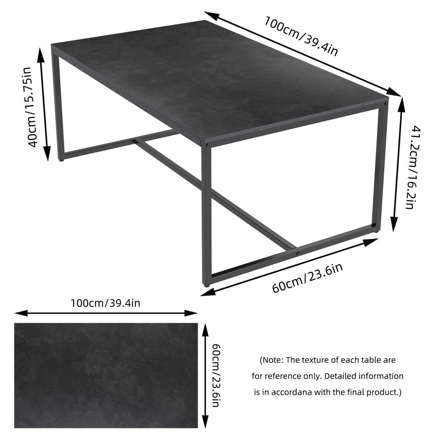 LUVODI 1M Long Rectangle Living Room Coffee Table Sofa Side Table with White Black Grey Marble Tabletop