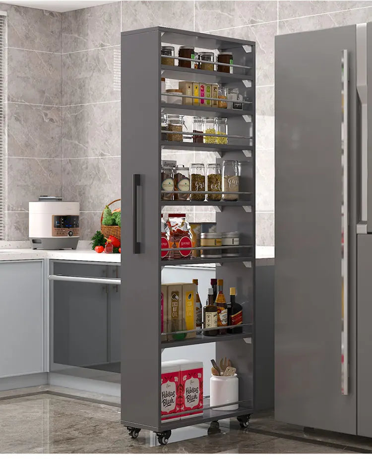 Crack storage rack, kitchen, refrigerator, gap shelf, narrow side cabinet, side pull large capacity and movable