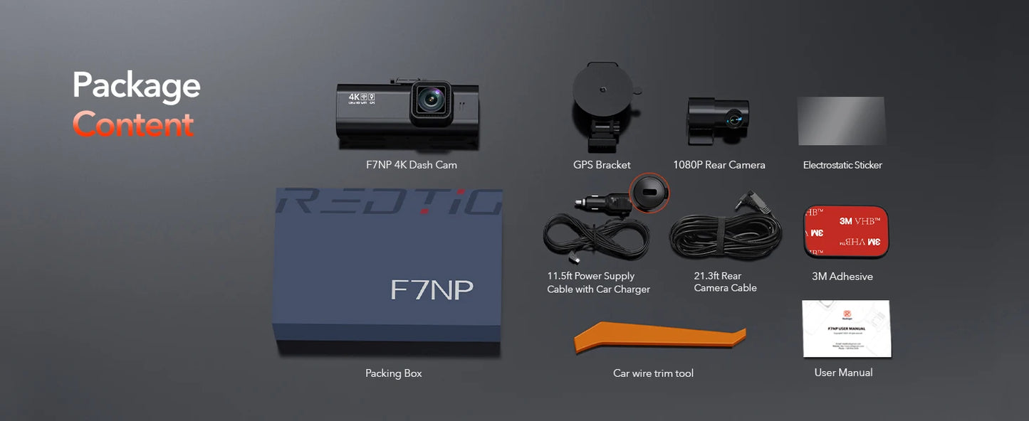 REDTIGER 4K Dash Camera for Cars 3.18” IPS Screen Mini Dash Cam Recorder Car Dvr for 24H Parking Mode Built In WiFi GPS