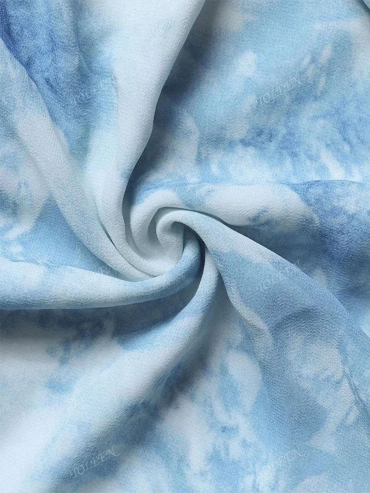 TOLEEN Plus Size Women's Spring & Summer Tie-Dye Print Stand Collar Lantern Sleeve Ruffle Hem Dress 2024 Elegant Formal Dresses