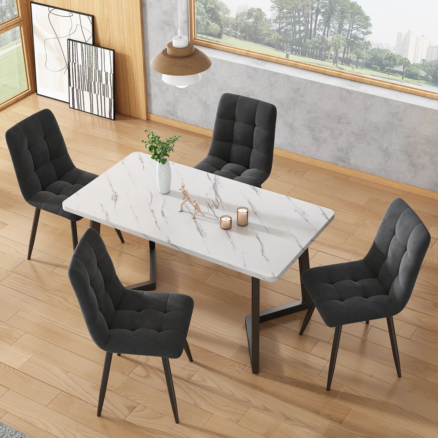 Elegant Velvet Dining Chair Set – 4-Piece Upholstered Chairs with Metal Frame & Backrest, Ideal for Modern Homes