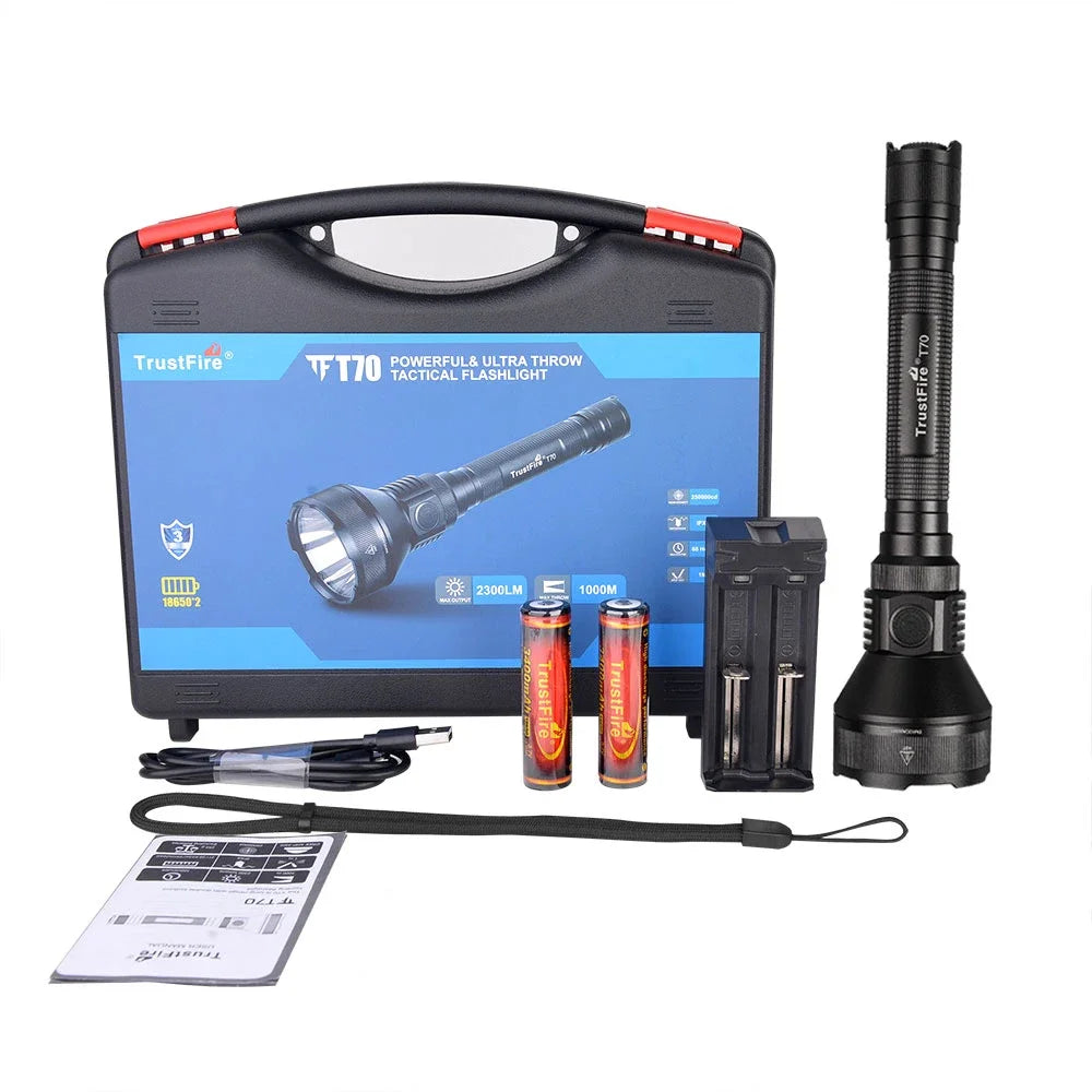 Trustfire T70 Hunting Flashlight 18650 2300lm LED Torch Ultra Powerful Rechargeable Light Tactical Camping Lamp