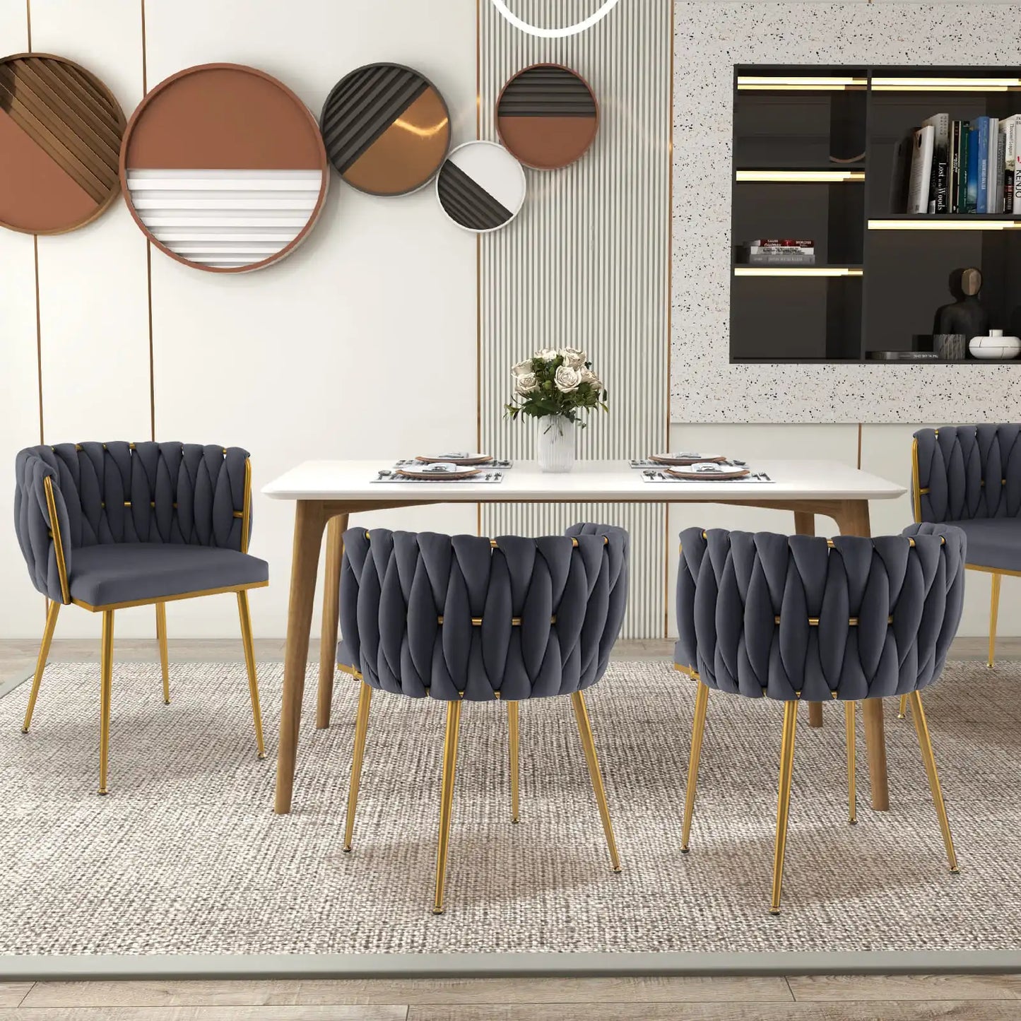 GOFLAME Upholstered Dining Chair Set of 2 Velvet Modern Chair w/Backrest-Grey