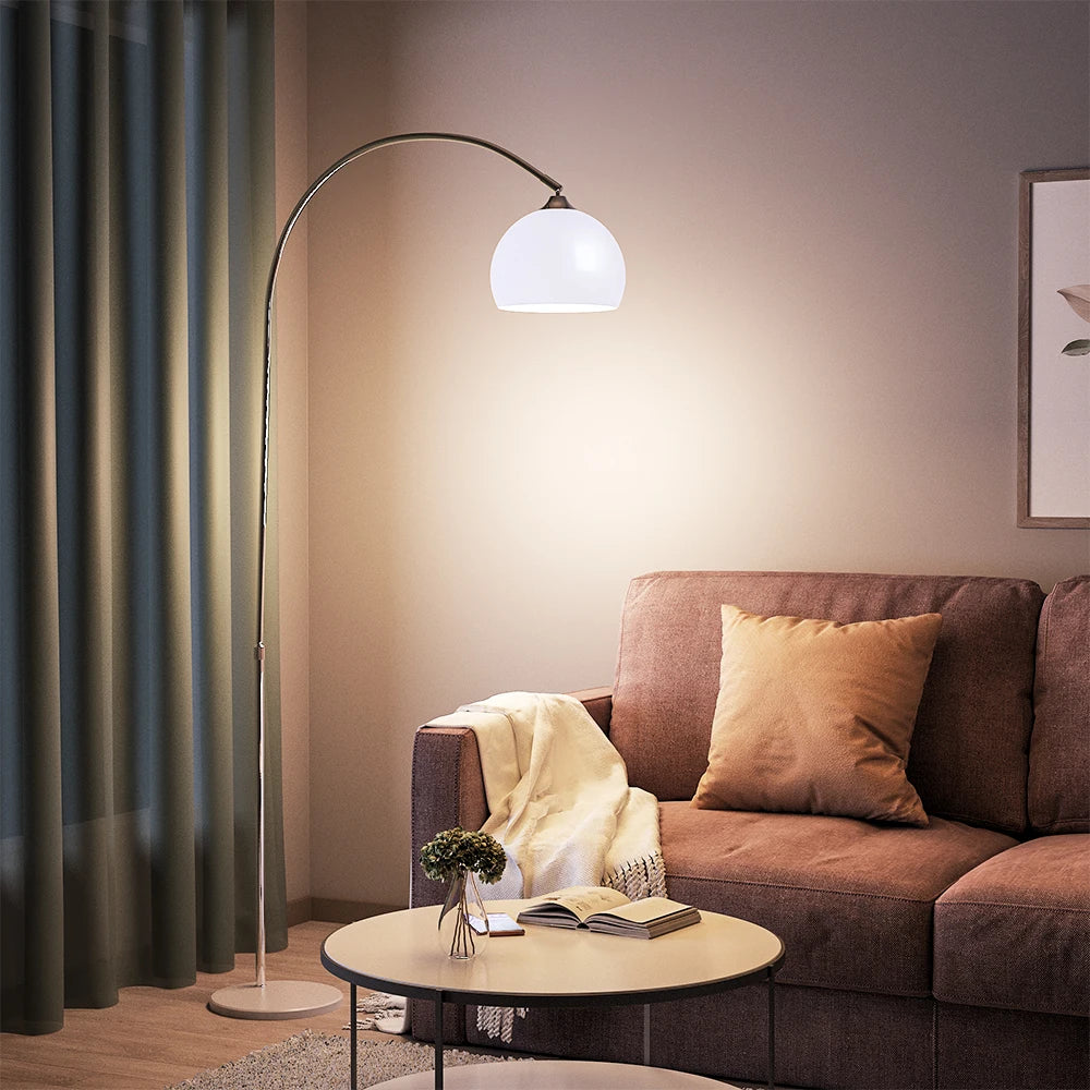Arched Floor Lamp Tall Curved Design with Marble Base White Lampshade