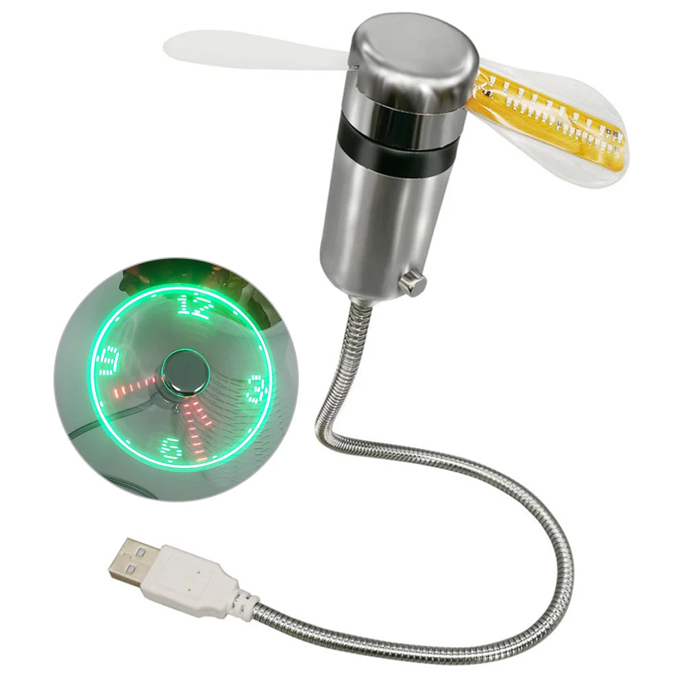 USB Gadgets Clock Fans RGB LED Night Light Real Time Temperature Display Metal Mini Fan DC5V USB Hand Fan for Laptop PC Notebook