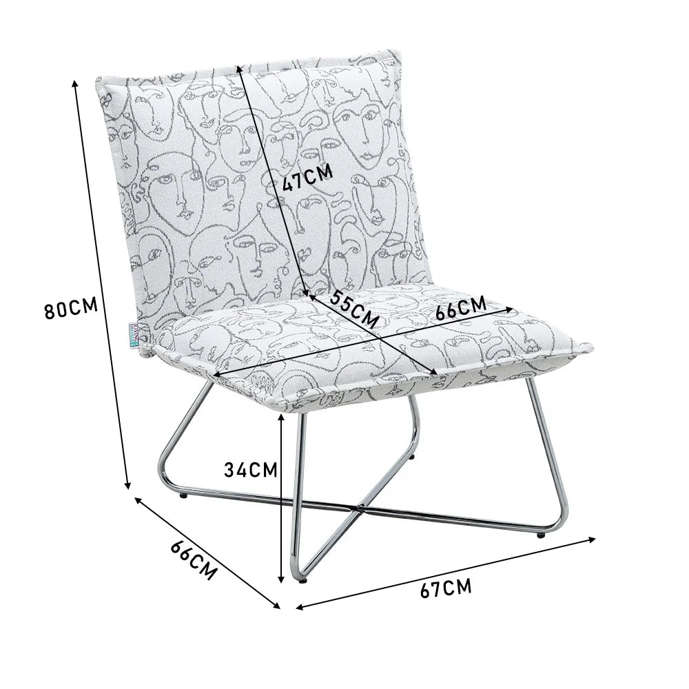 White Modern Linen Accent Chair with Metal Base for Living Room Garden Kitchen Bedroom