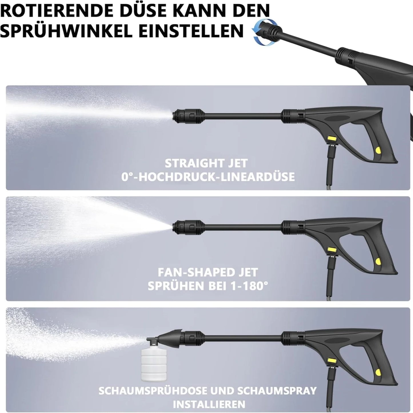 BRIEFNESS Car Wash Gun Electric High Pressure Washer Cleaning Cars with 1-180° Adjustable Nozzle and Detergent Tank