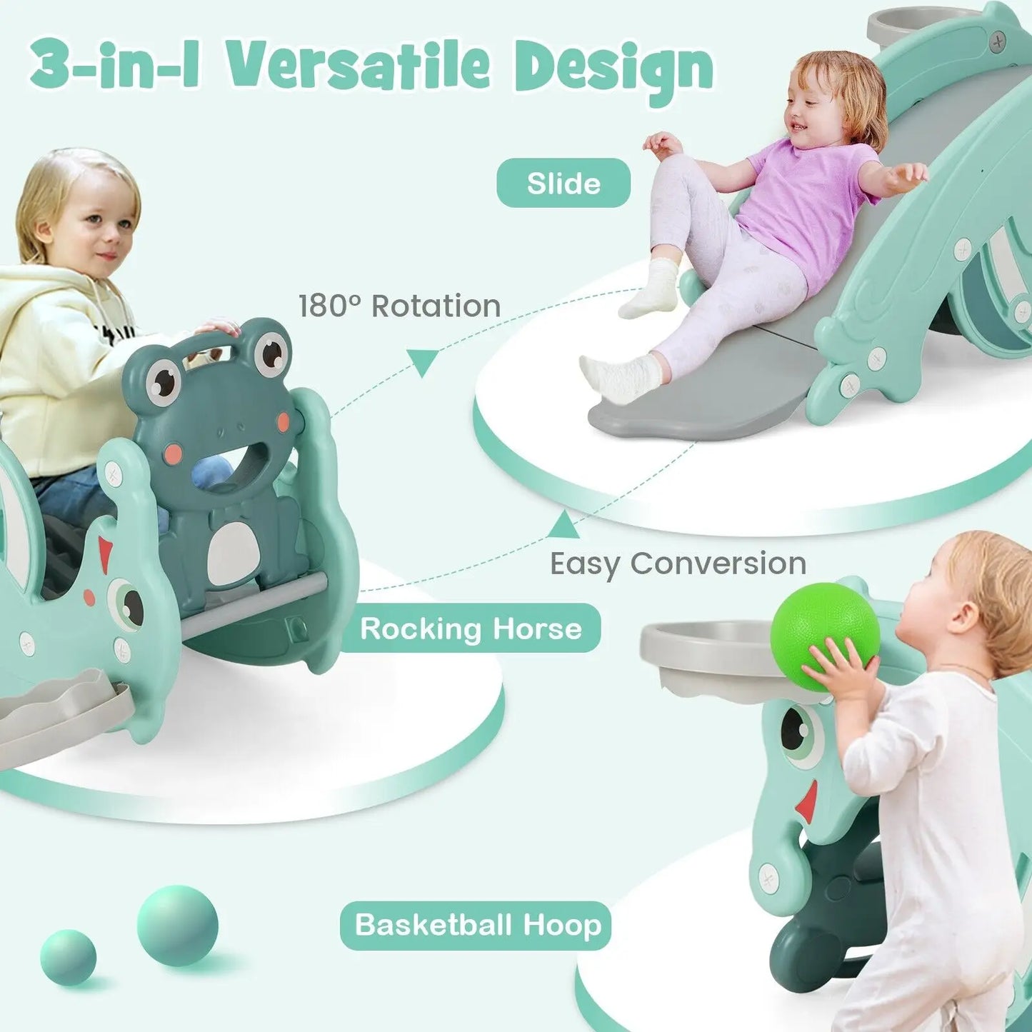 DORTALA 3-in-1 Kids Slide Rocking Horse Toy Toddlers Portable Sliding Climbing