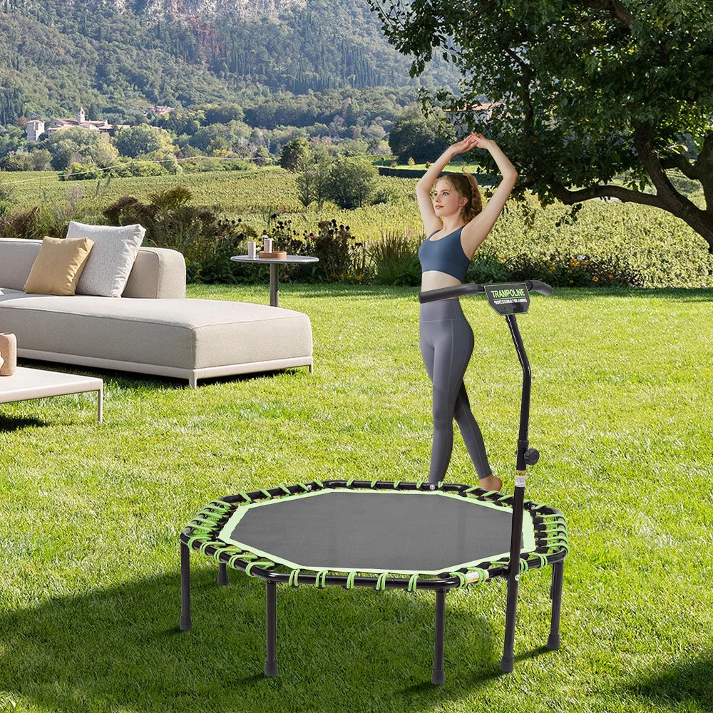 51 Inch Green Octagonal Garden Trampoline Fitness Trampoline with Adjustable T-Bar Handle for Kids Adults