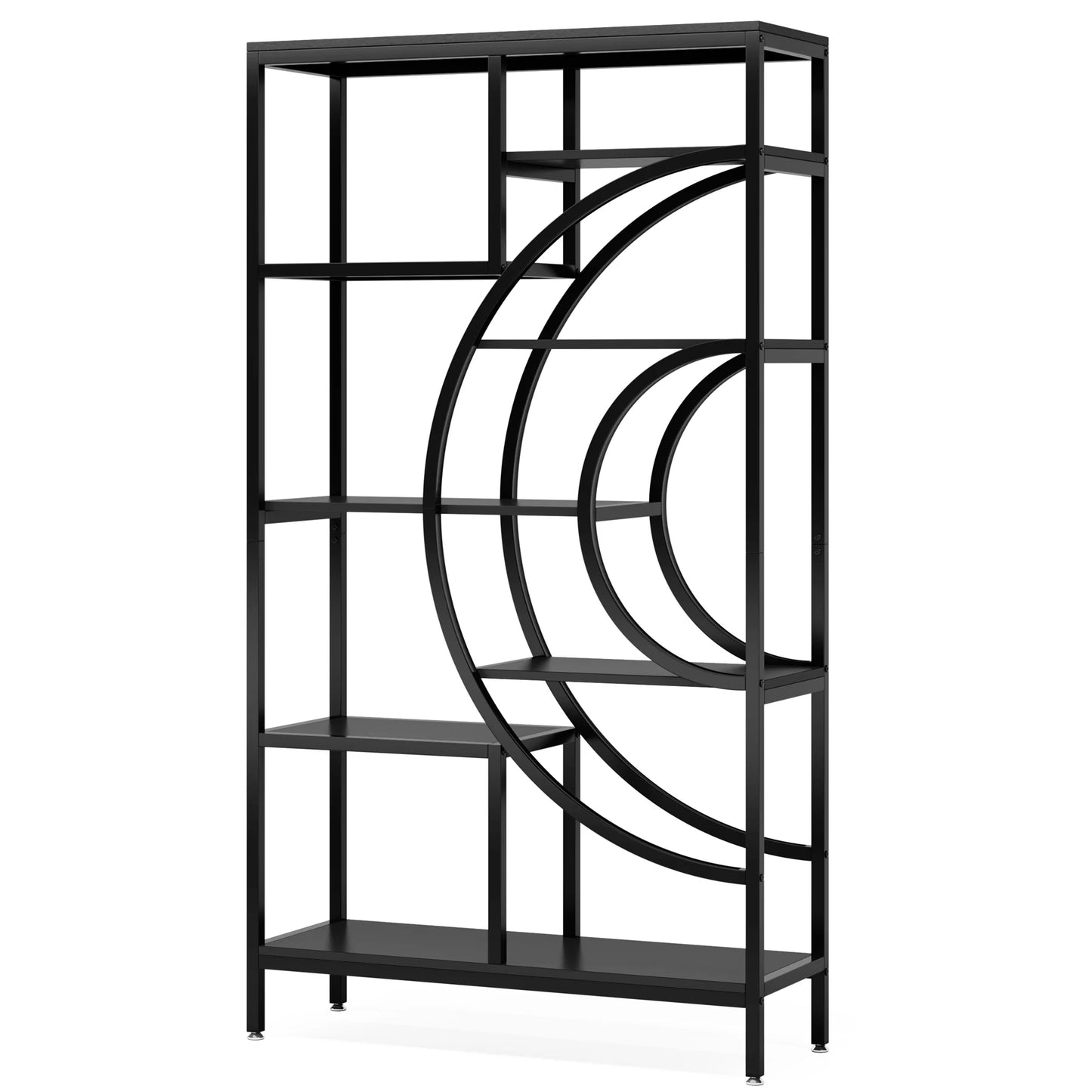 71 inches Geometric Bookcase, 8-Tiers Bookshelves, Rustic Bookcase with Metal Frame, Freestanding Open Shelving