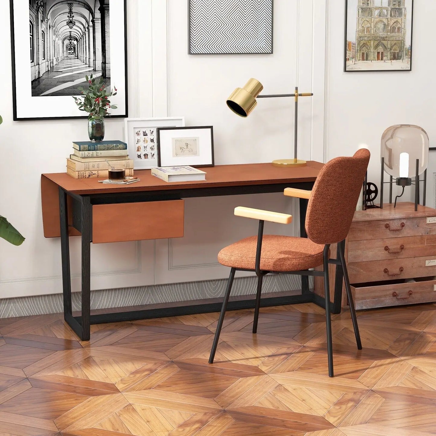 Set of 2 Dining Chairs Padded Kitchen Linen Accent Armchairs W/ Curved Backrest