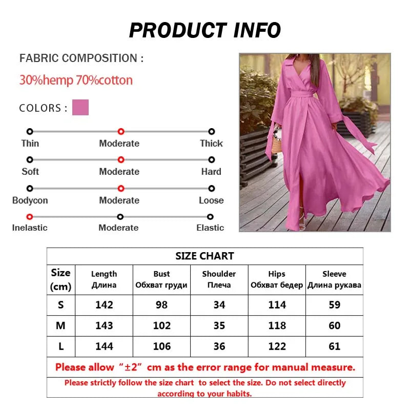 Oymimi Fashion Pink Lapel Dresses 2024 Women Casual Long Sleeve Lace-Up Dresses Elegant High Waisted Loose Floor-Length Dress