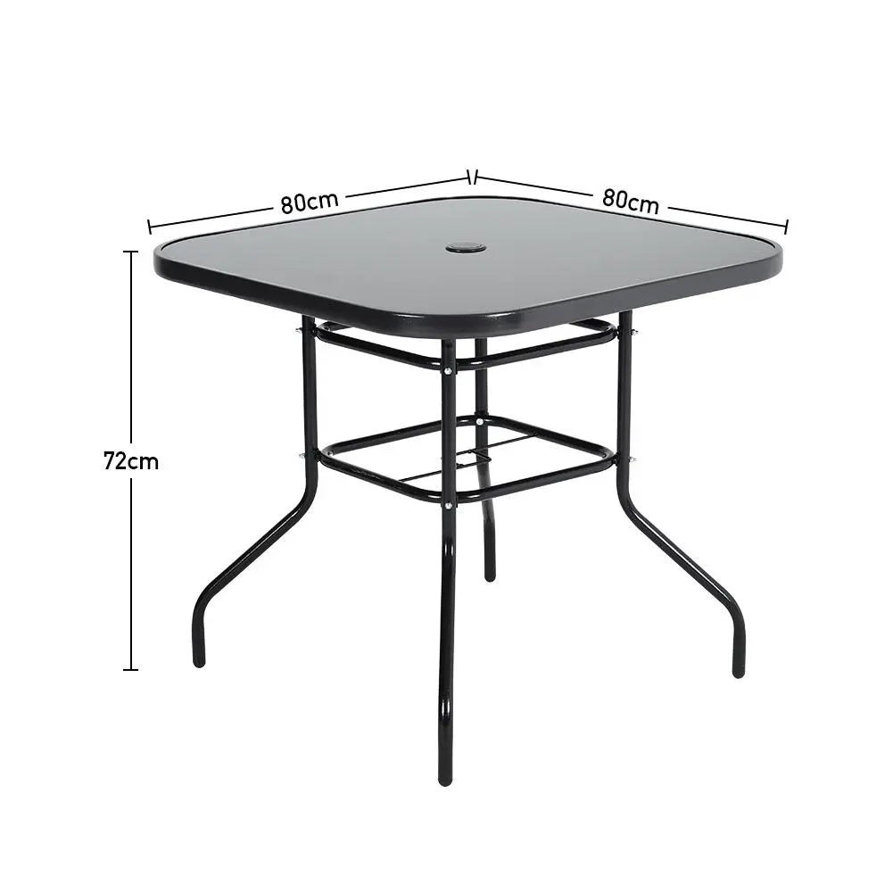 80Cm Metallic and Tempered Garden Table with Parasol Hole Outdoor