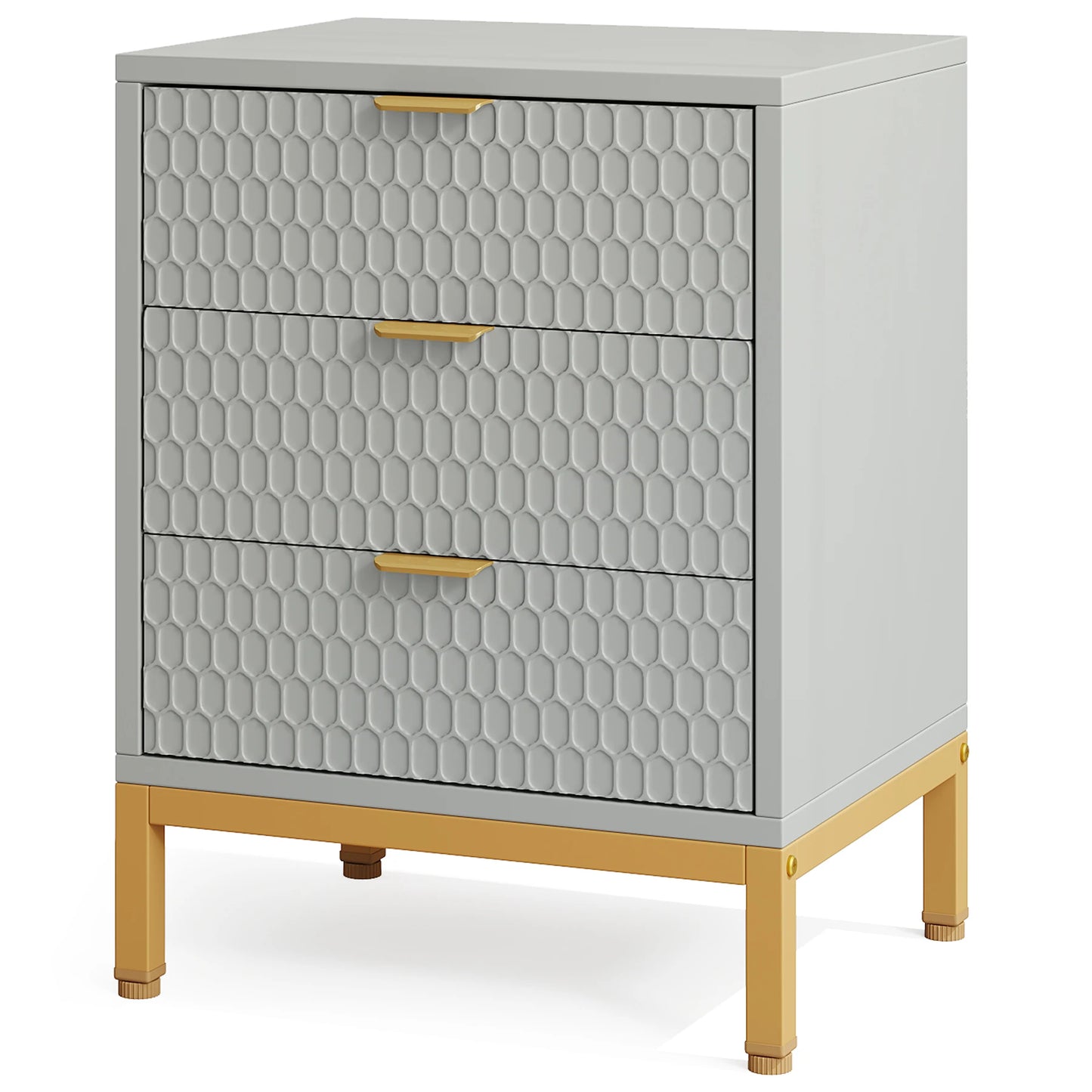 Modern Nightstand, 65.5 cm Tall Bedside Table with 3 Drawers, Contemporary End Side Table with Storage