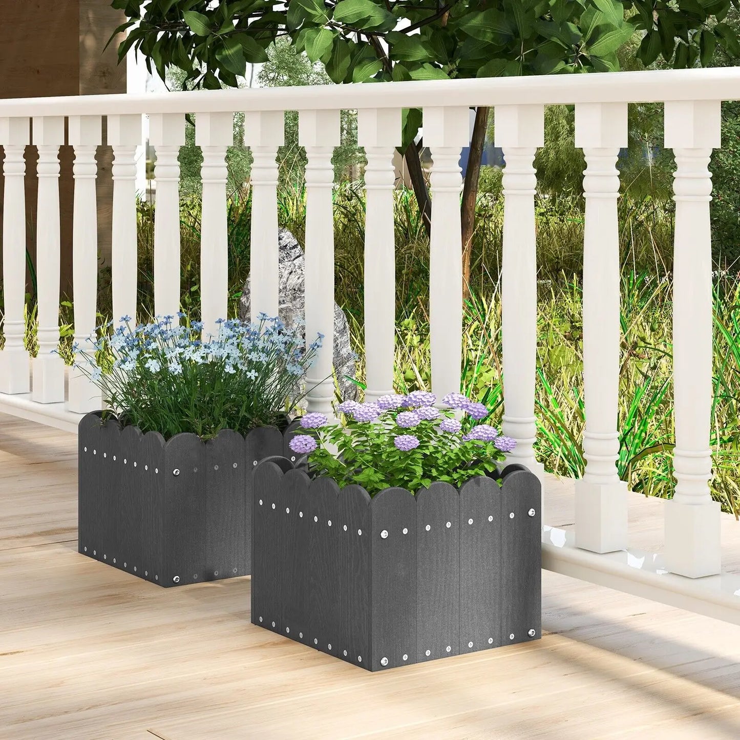 GOFLAME 2 Pack Square Planter Box HDPE Flower Pot Raised Garden Bed w/Drainage